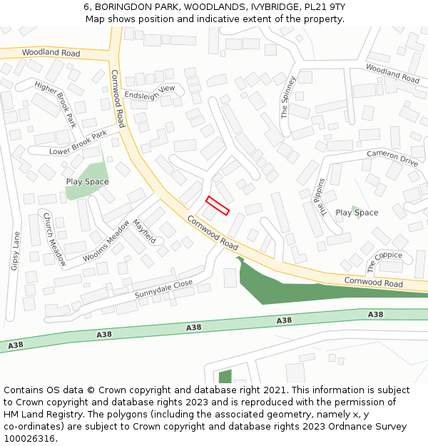 6, BORINGDON PARK, WOODLANDS, IVYBRIDGE, PL21 9TY: Location map and indicative extent of plot