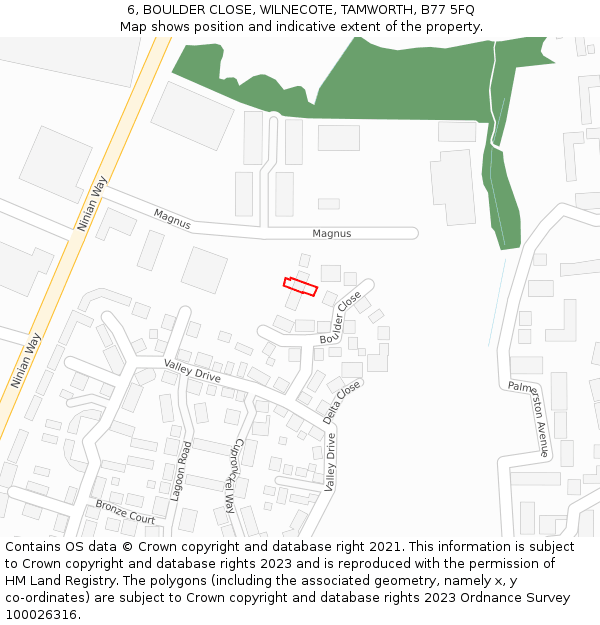 6, BOULDER CLOSE, WILNECOTE, TAMWORTH, B77 5FQ: Location map and indicative extent of plot