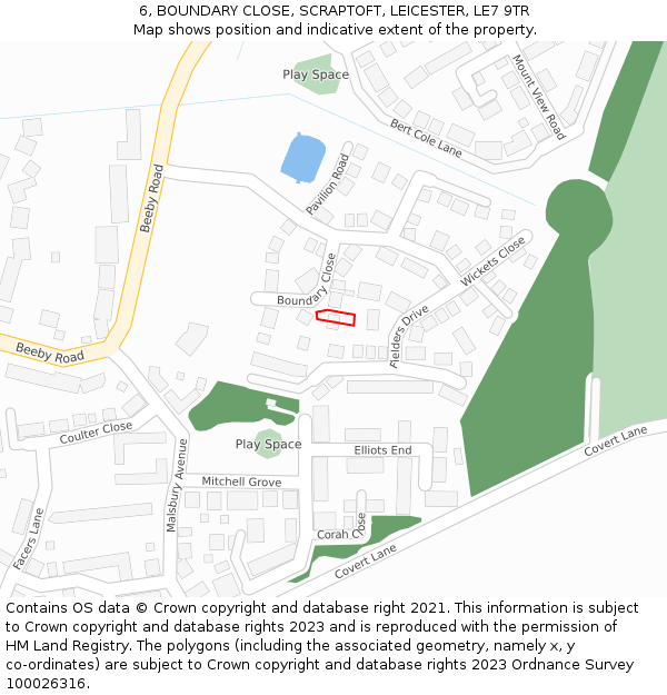 6, BOUNDARY CLOSE, SCRAPTOFT, LEICESTER, LE7 9TR: Location map and indicative extent of plot