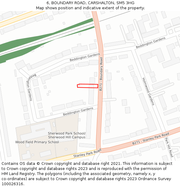6, BOUNDARY ROAD, CARSHALTON, SM5 3HG: Location map and indicative extent of plot