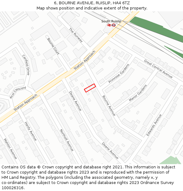 6, BOURNE AVENUE, RUISLIP, HA4 6TZ: Location map and indicative extent of plot