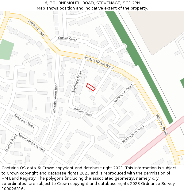 6, BOURNEMOUTH ROAD, STEVENAGE, SG1 2PN: Location map and indicative extent of plot