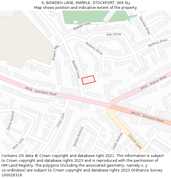 6, BOWDEN LANE, MARPLE, STOCKPORT, SK6 6LJ: Location map and indicative extent of plot