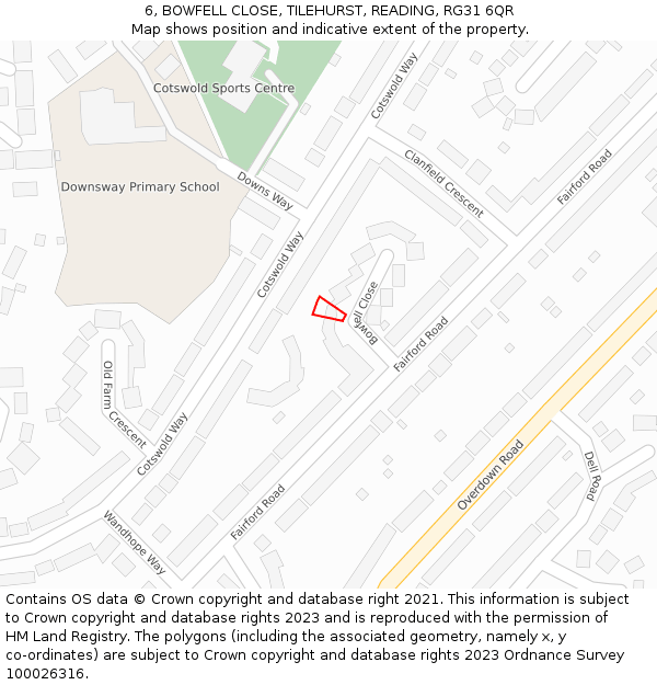 6, BOWFELL CLOSE, TILEHURST, READING, RG31 6QR: Location map and indicative extent of plot