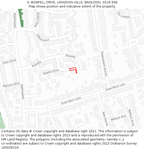 6, BOWFELL DRIVE, LANGDON HILLS, BASILDON, SS16 6SE: Location map and indicative extent of plot
