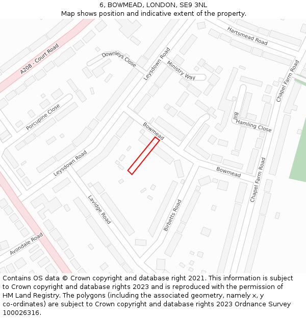 6, BOWMEAD, LONDON, SE9 3NL: Location map and indicative extent of plot