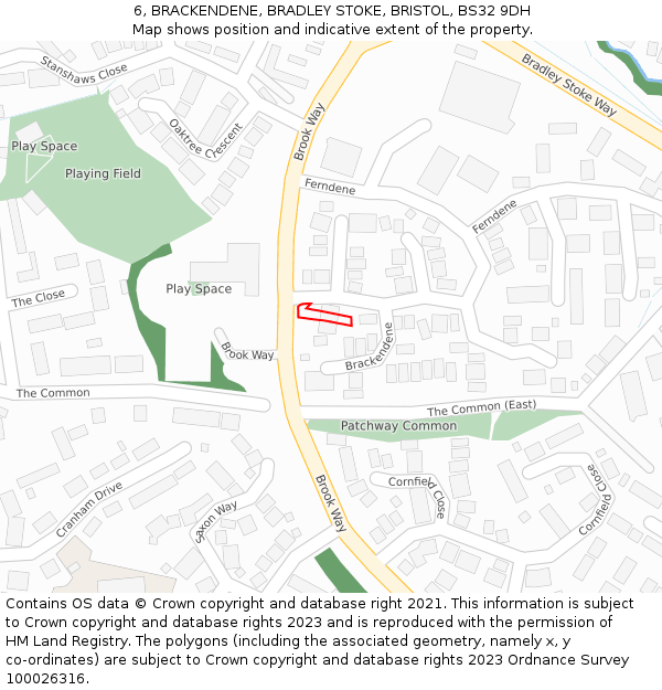 6, BRACKENDENE, BRADLEY STOKE, BRISTOL, BS32 9DH: Location map and indicative extent of plot