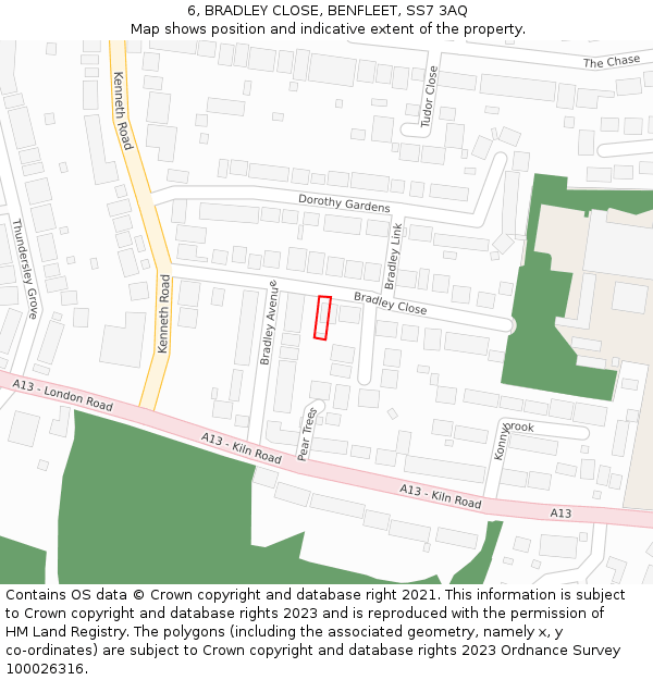 6, BRADLEY CLOSE, BENFLEET, SS7 3AQ: Location map and indicative extent of plot