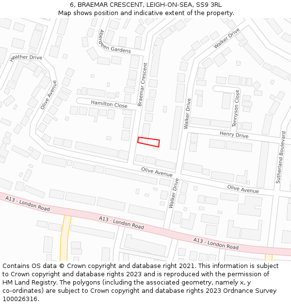 6, BRAEMAR CRESCENT, LEIGH-ON-SEA, SS9 3RL: Location map and indicative extent of plot