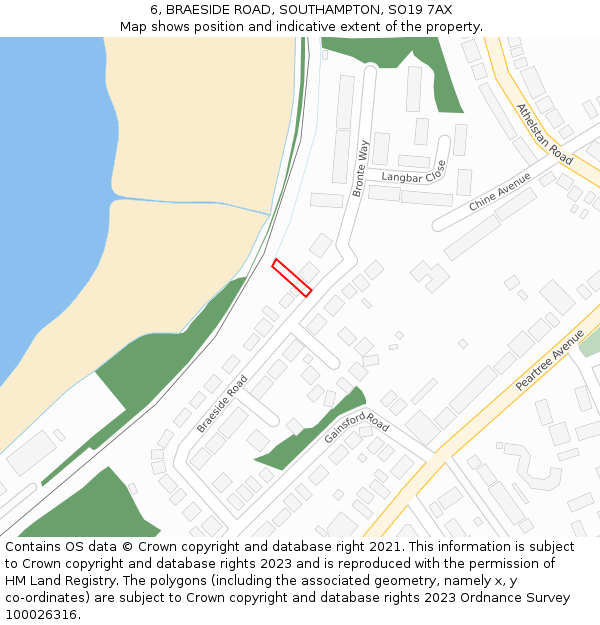 6, BRAESIDE ROAD, SOUTHAMPTON, SO19 7AX: Location map and indicative extent of plot