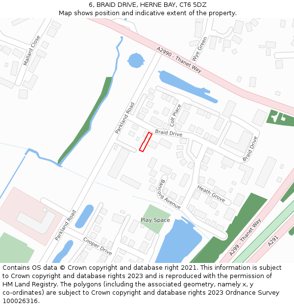 6, BRAID DRIVE, HERNE BAY, CT6 5DZ: Location map and indicative extent of plot