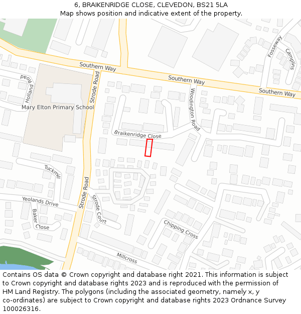 6, BRAIKENRIDGE CLOSE, CLEVEDON, BS21 5LA: Location map and indicative extent of plot