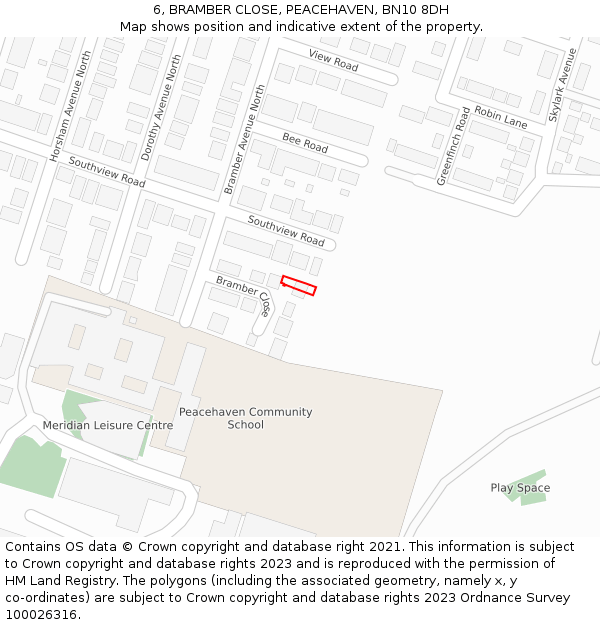 6, BRAMBER CLOSE, PEACEHAVEN, BN10 8DH: Location map and indicative extent of plot