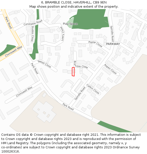 6, BRAMBLE CLOSE, HAVERHILL, CB9 9EN: Location map and indicative extent of plot