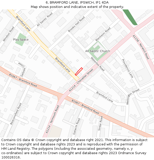 6, BRAMFORD LANE, IPSWICH, IP1 4DA: Location map and indicative extent of plot