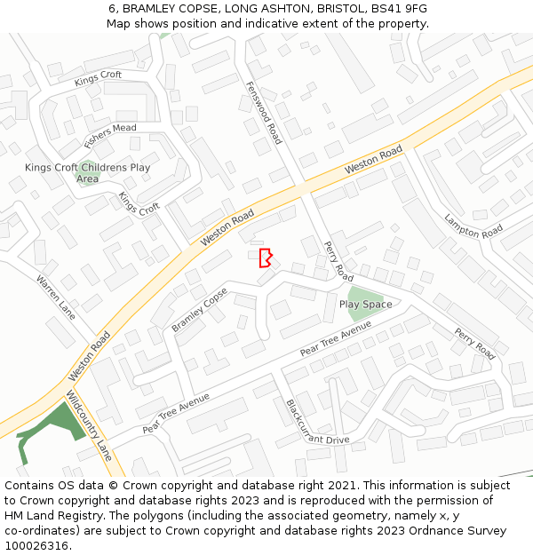 6, BRAMLEY COPSE, LONG ASHTON, BRISTOL, BS41 9FG: Location map and indicative extent of plot
