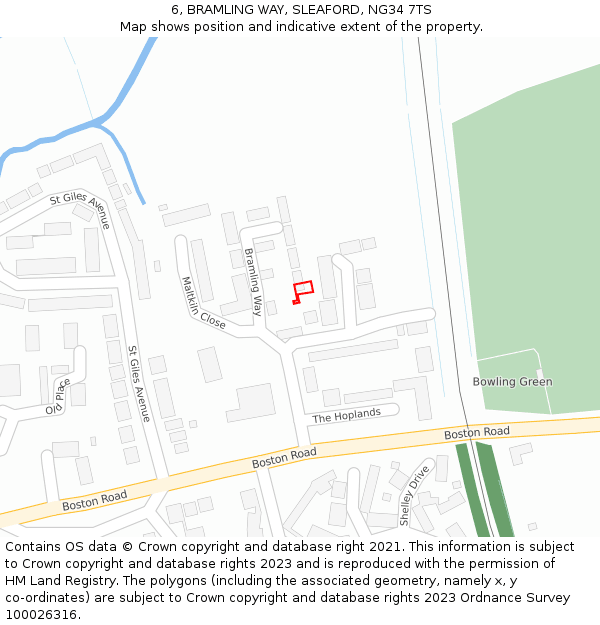 6, BRAMLING WAY, SLEAFORD, NG34 7TS: Location map and indicative extent of plot