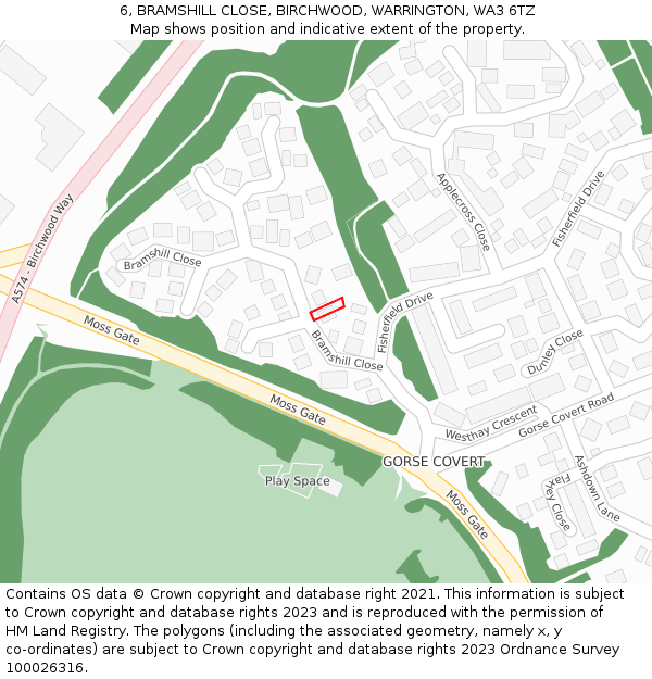 6, BRAMSHILL CLOSE, BIRCHWOOD, WARRINGTON, WA3 6TZ: Location map and indicative extent of plot