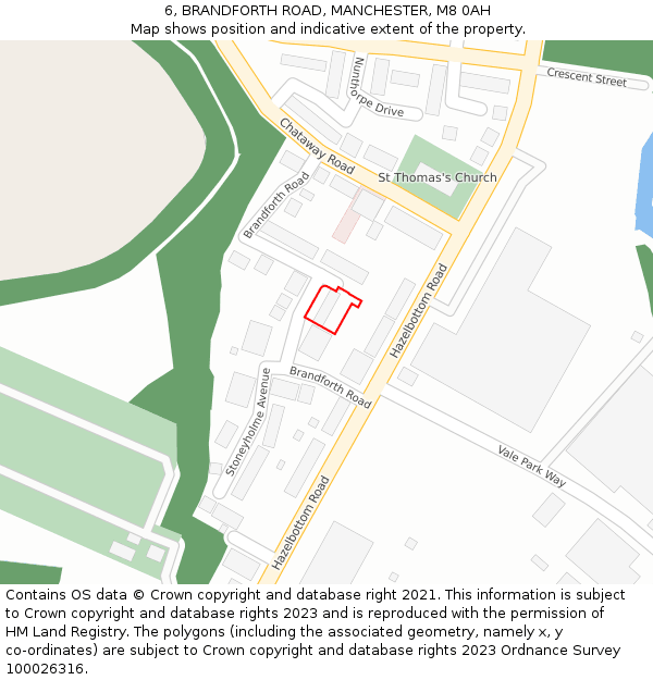 6, BRANDFORTH ROAD, MANCHESTER, M8 0AH: Location map and indicative extent of plot