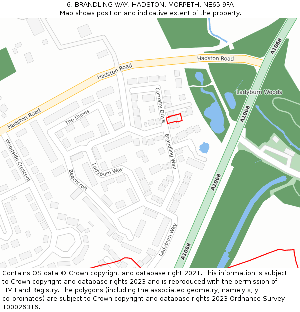 6, BRANDLING WAY, HADSTON, MORPETH, NE65 9FA: Location map and indicative extent of plot