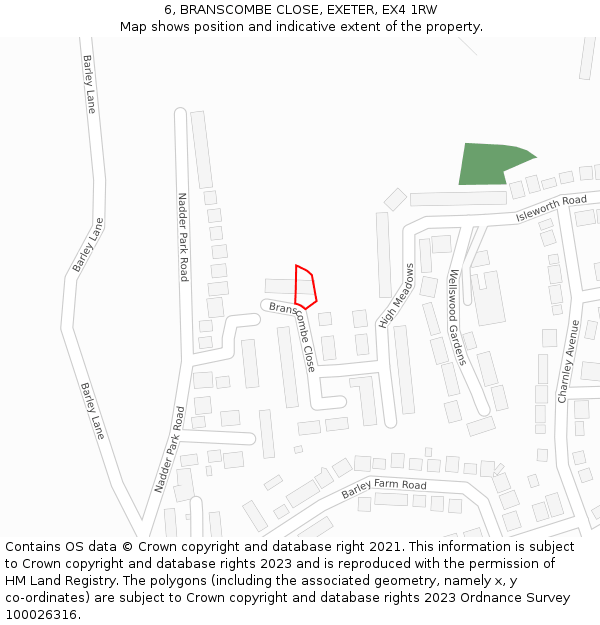 6, BRANSCOMBE CLOSE, EXETER, EX4 1RW: Location map and indicative extent of plot