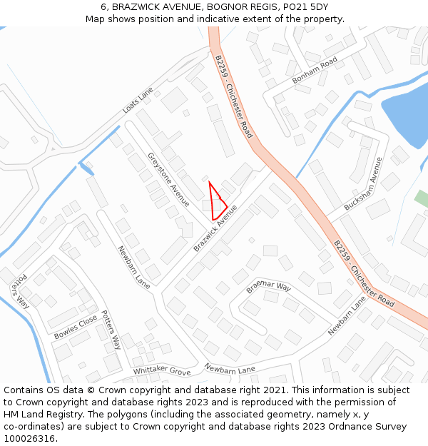 6, BRAZWICK AVENUE, BOGNOR REGIS, PO21 5DY: Location map and indicative extent of plot