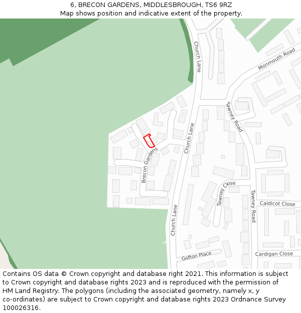 6, BRECON GARDENS, MIDDLESBROUGH, TS6 9RZ: Location map and indicative extent of plot