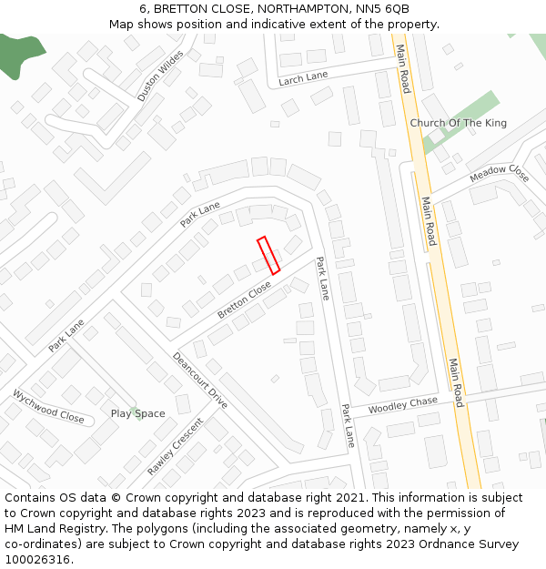 6, BRETTON CLOSE, NORTHAMPTON, NN5 6QB: Location map and indicative extent of plot