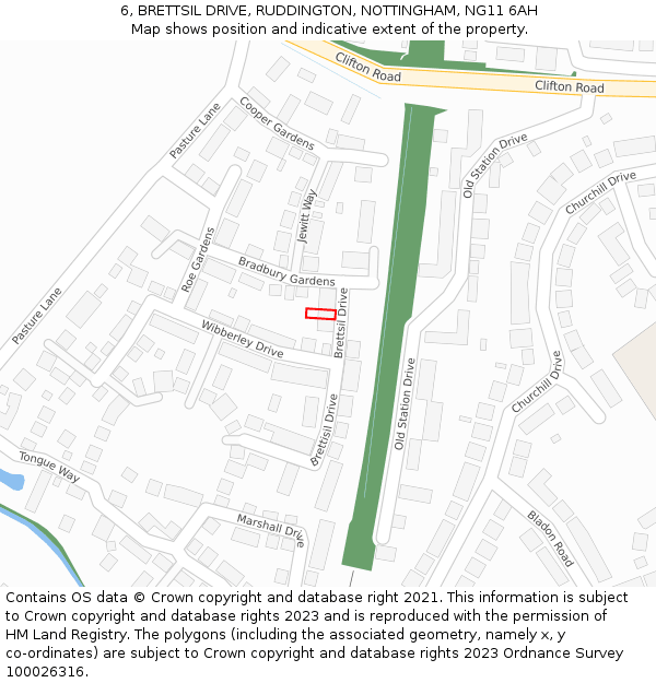 6, BRETTSIL DRIVE, RUDDINGTON, NOTTINGHAM, NG11 6AH: Location map and indicative extent of plot