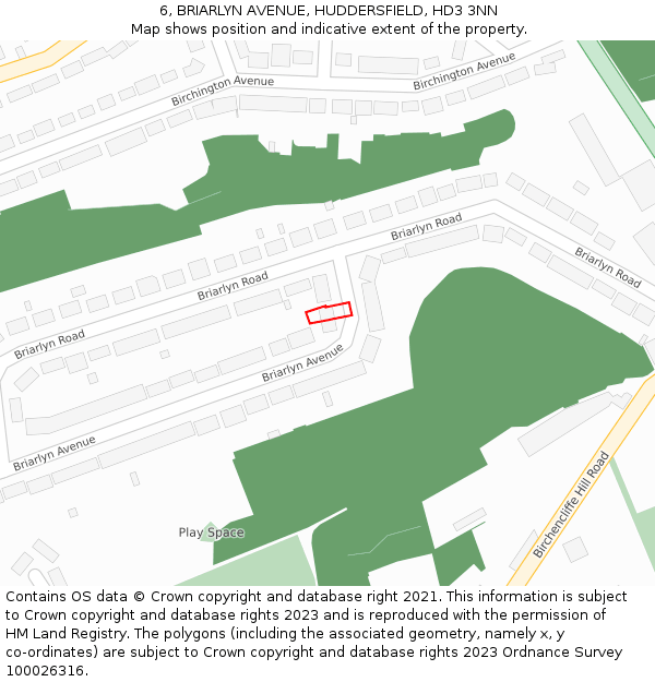 6, BRIARLYN AVENUE, HUDDERSFIELD, HD3 3NN: Location map and indicative extent of plot