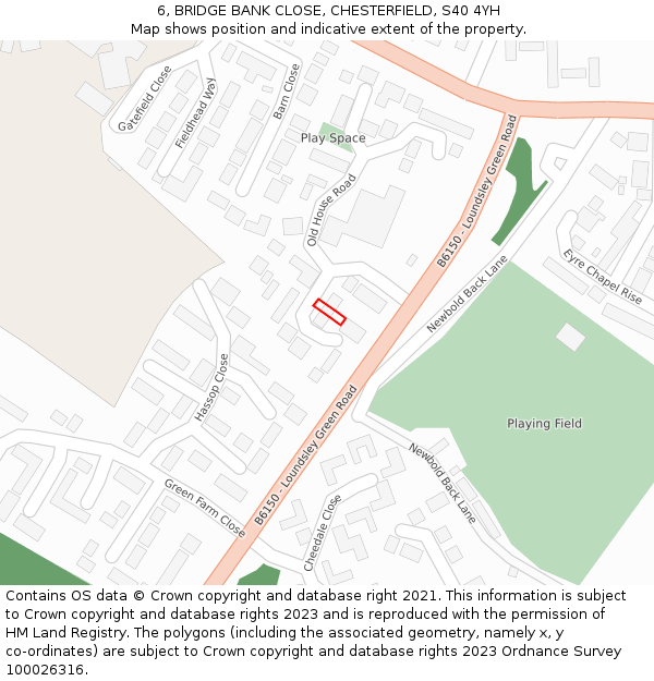 6, BRIDGE BANK CLOSE, CHESTERFIELD, S40 4YH: Location map and indicative extent of plot