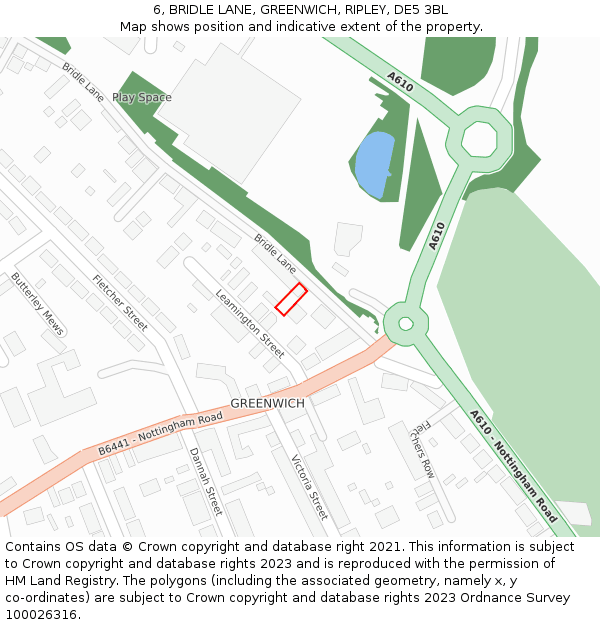 6, BRIDLE LANE, GREENWICH, RIPLEY, DE5 3BL: Location map and indicative extent of plot