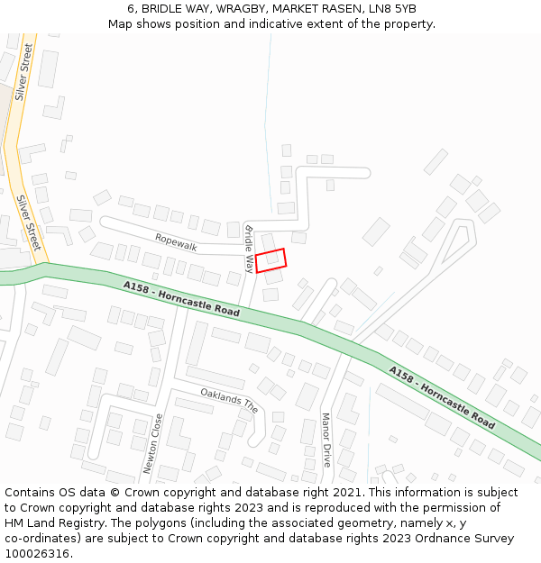 6, BRIDLE WAY, WRAGBY, MARKET RASEN, LN8 5YB: Location map and indicative extent of plot