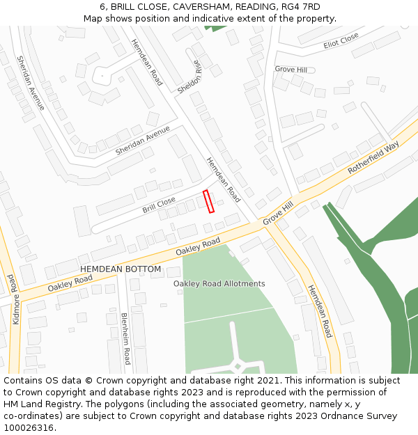 6, BRILL CLOSE, CAVERSHAM, READING, RG4 7RD: Location map and indicative extent of plot
