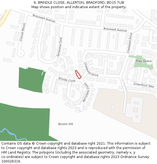 6, BRINDLE CLOSE, ALLERTON, BRADFORD, BD15 7UB: Location map and indicative extent of plot