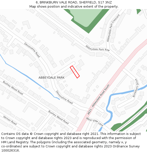 6, BRINKBURN VALE ROAD, SHEFFIELD, S17 3NZ: Location map and indicative extent of plot