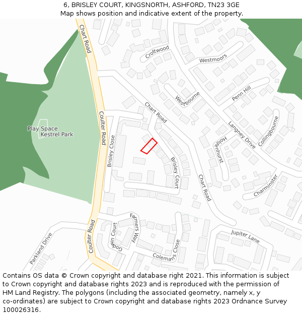 6, BRISLEY COURT, KINGSNORTH, ASHFORD, TN23 3GE: Location map and indicative extent of plot