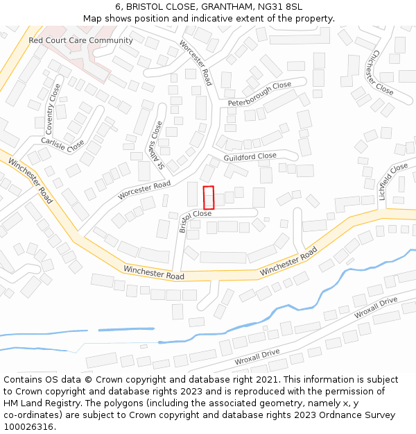 6, BRISTOL CLOSE, GRANTHAM, NG31 8SL: Location map and indicative extent of plot