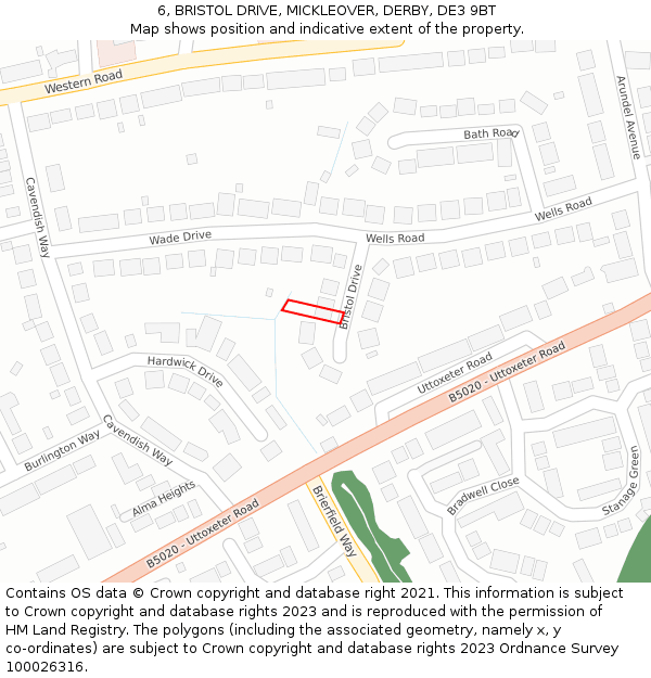 6, BRISTOL DRIVE, MICKLEOVER, DERBY, DE3 9BT: Location map and indicative extent of plot