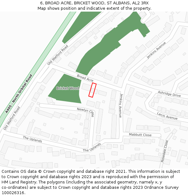 6, BROAD ACRE, BRICKET WOOD, ST ALBANS, AL2 3RX: Location map and indicative extent of plot