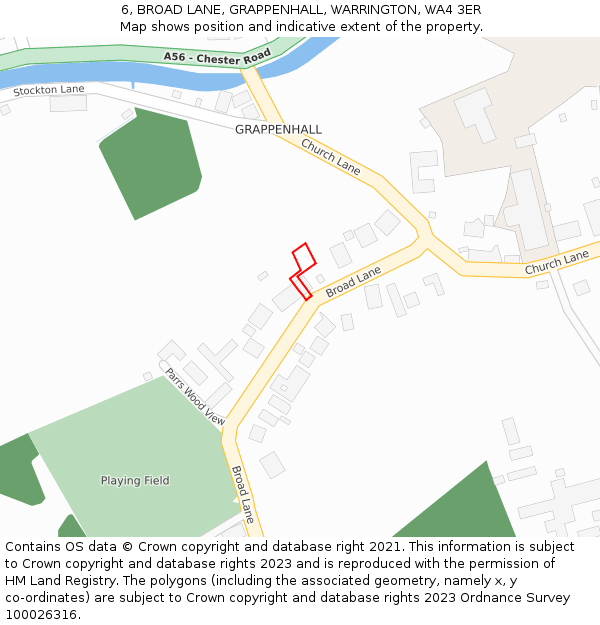 6, BROAD LANE, GRAPPENHALL, WARRINGTON, WA4 3ER: Location map and indicative extent of plot