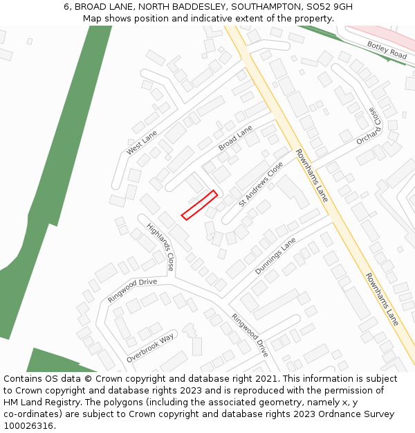 6, BROAD LANE, NORTH BADDESLEY, SOUTHAMPTON, SO52 9GH: Location map and indicative extent of plot