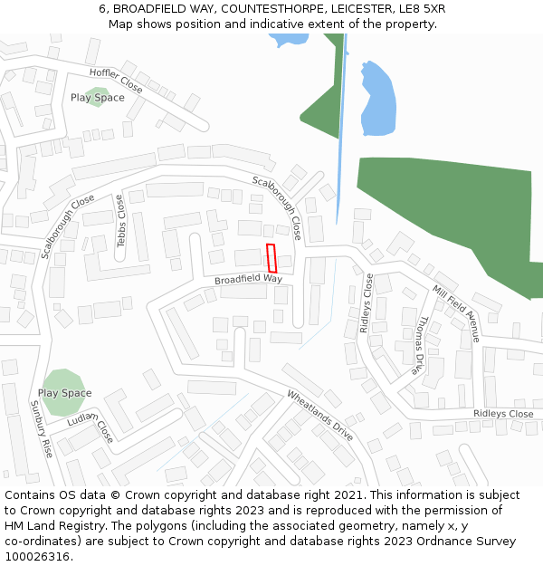 6, BROADFIELD WAY, COUNTESTHORPE, LEICESTER, LE8 5XR: Location map and indicative extent of plot