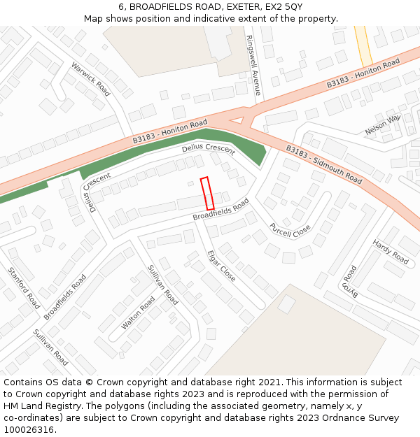 6, BROADFIELDS ROAD, EXETER, EX2 5QY: Location map and indicative extent of plot