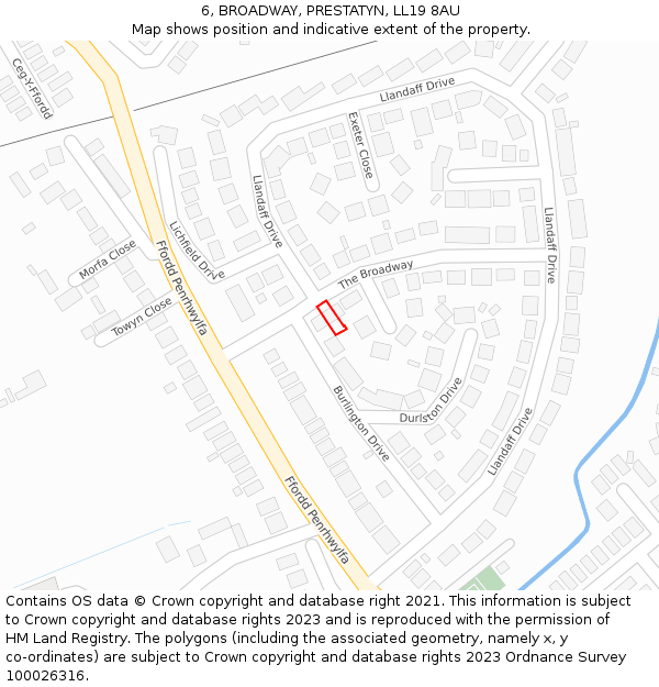 6, BROADWAY, PRESTATYN, LL19 8AU: Location map and indicative extent of plot