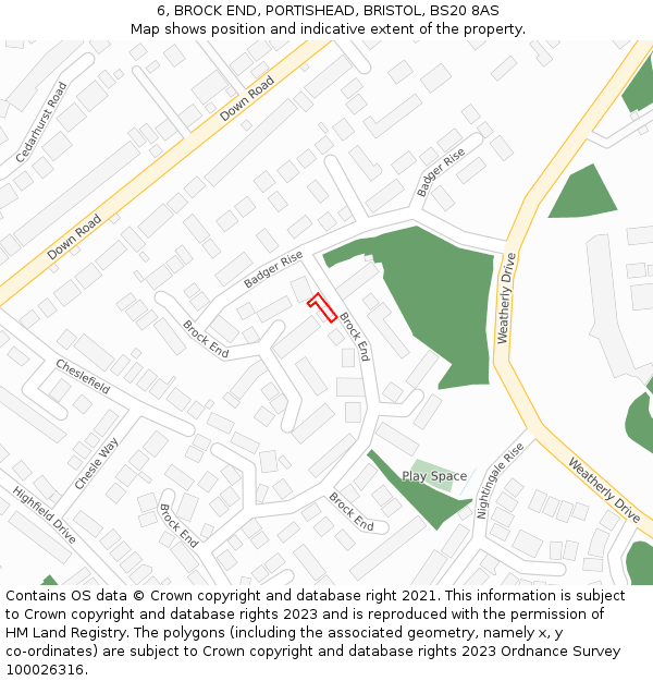 6, BROCK END, PORTISHEAD, BRISTOL, BS20 8AS: Location map and indicative extent of plot