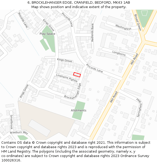 6, BROCKLEHANGER EDGE, CRANFIELD, BEDFORD, MK43 1AB: Location map and indicative extent of plot