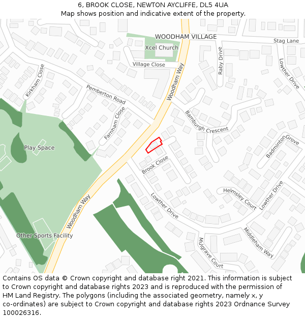 6, BROOK CLOSE, NEWTON AYCLIFFE, DL5 4UA: Location map and indicative extent of plot