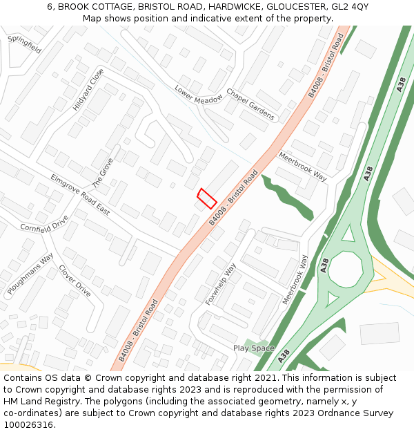 6, BROOK COTTAGE, BRISTOL ROAD, HARDWICKE, GLOUCESTER, GL2 4QY: Location map and indicative extent of plot