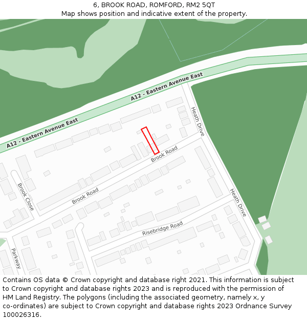 6, BROOK ROAD, ROMFORD, RM2 5QT: Location map and indicative extent of plot